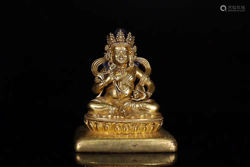 17TH CENTURY, A MONGOLIA STYLE GILT BRONZE KING OF WEALTH FIGURE