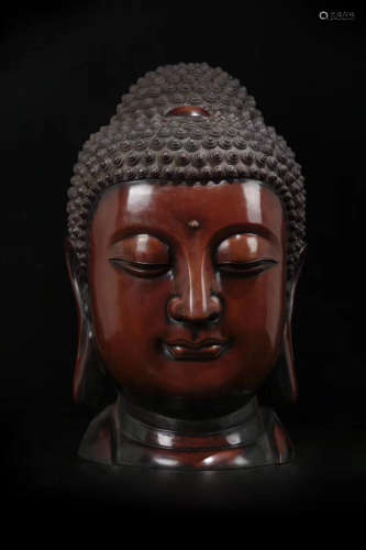 14-16TH CENTURY, A BRONZE BUDDHA HEAD DESIGN ORNAMENT, MING DYNASTY