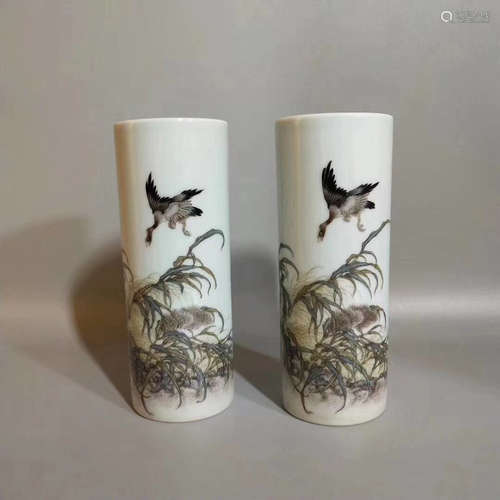 17-19TH CENTURY, A PAIR OF LU YAN&POETRY PATTERN BRUSH HOLDERS, QING DYNASTY