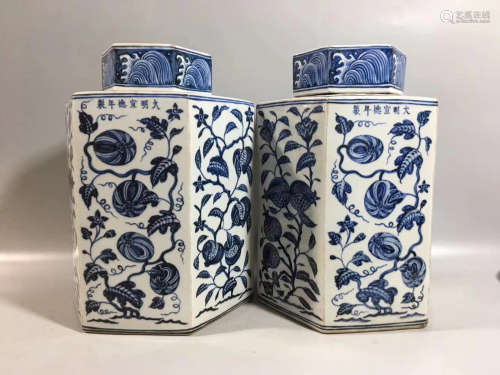 A BLUE & WHITE MELON PATTERN TEA CANISTER