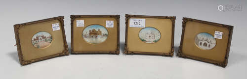 A set of four Indian miniature oval paintings on ivory, early 20th century, depicting scenes of