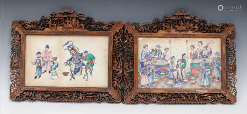 A pair of Chinese export watercolours on rice paper, mid-19th century, each depicting a figural