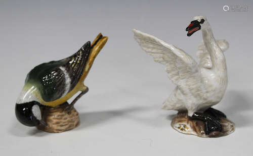 A Meissen porcelain model of a mute swan, early 19th century, after Kändler, with outstretched