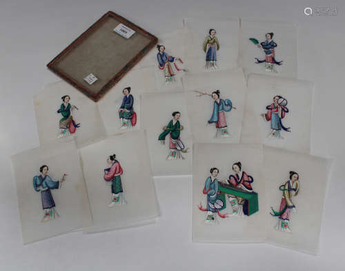 A set of twelve Chinese Canton export watercolours on rice paper, mid/late 19th century, depicting
