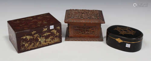 A Chinese Canton export sandalwood rectangular box and cover, mid/late 19th century, the hinged