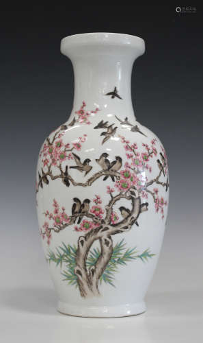A Chinese porcelain vase, mark of Qianlong but modern, the shouldered ovoid body and flared neck