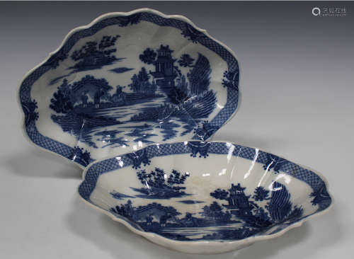 A pair of Boy on a Buffalo blue printed pearlware dishes, probably Spode, early 19th century, of