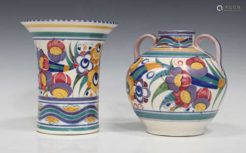 A Poole pottery two-handled vase, circa 1924-38, designed by Truda Adams, painted by Marian Heath,