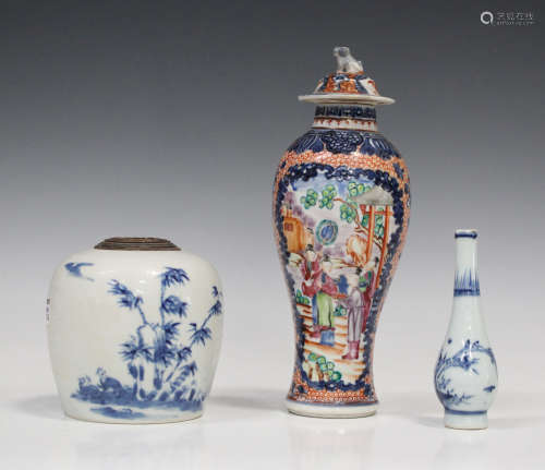 A Chinese famille rose export porcelain vase and cover, Qianlong period, painted in the Mandarin