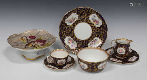 A Staffordshire porcelain part tea set, late 19th century, possibly by Hill & Co, decorated with