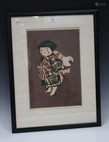Kiyoshi Saito (1907-1997) - a pair of Japanese woodblock prints depicting children, red seal mark