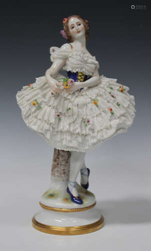 A Rudolstadt Volkstedt Thuringian porcelain figure of a ballerina, circa 1930, with fairy wings,