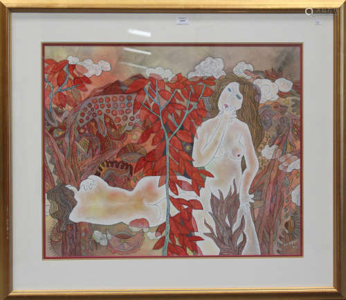 Dong Hui - two Chinese watercolour paintings, late 20th century, titled 'A Dream of Paradise' and '