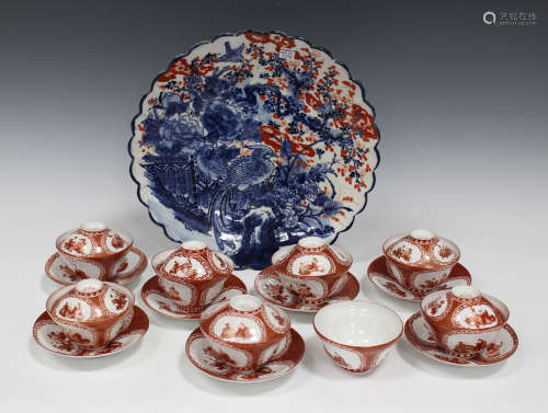 A set of eight Japanese Kutani bowls and seven matching covers and stands, Meiji period, each