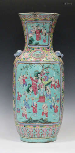A Chinese famille rose porcelain vase, late 19th century, the shouldered body and flared neck