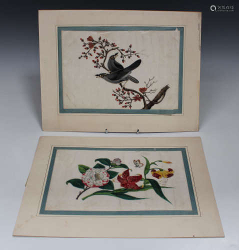 Two Chinese Canton export watercolours on rice paper, mid/late 19th century, one depicting a pair of
