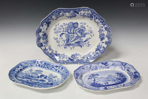 A Pountney & Allies blue printed earthenware meat platter, circa 1816-35, with a central scene of '