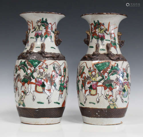 A pair of Chinese crackle glazed porcelain vases, early 20th century, each shouldered body and