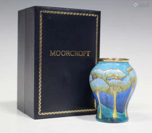 A Moorcroft enamel miniature vase, dated 1998, of high shouldered form, decorated in the Moonlit