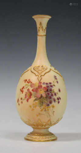 A Royal Worcester porcelain vase, circa 1897, the slender tapering neck above an ovoid body, the