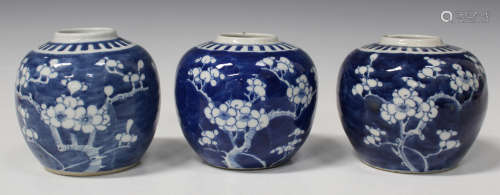 A group of three Chinese blue and white porcelain ginger jars, late 19th/early 20th century, each