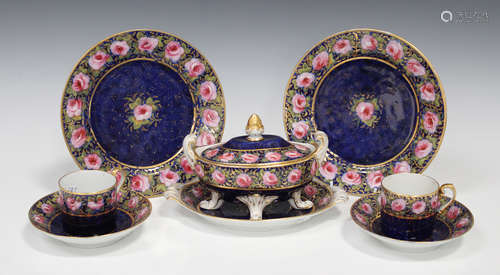 A Spode porcelain part service, circa 1820, decorated with bands of roses against a speckled gilt