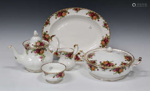 A Royal Albert 'Old Country Roses' pattern part service, comprising teapot and cover, milk jug,
