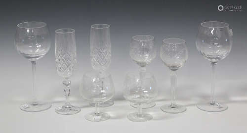 A collection of 20th century glassware, including a set of six hock glasses, engraved with wheat and
