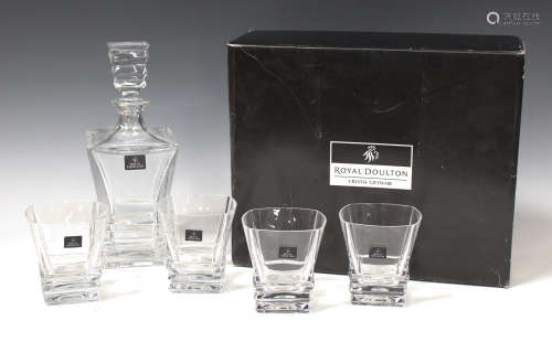 A Royal Doulton Lead Crystal Prism decanter and stopper and four matching tumblers, late 20th
