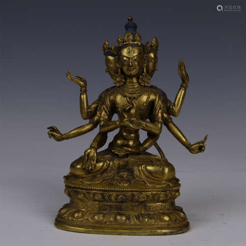 CHINESE GILT BRONZE SEATED EIGHT ARMS GUANYIN