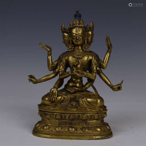 CHINESE GILT BRONZE SEATED EIGHT ARMS GUANYIN