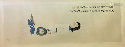 CHINESE SCROLL PAINTING OF BEAUTY WITH FAN