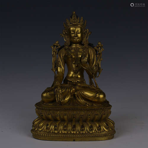 TIBETAN GILT BRONZE SEATED TARA