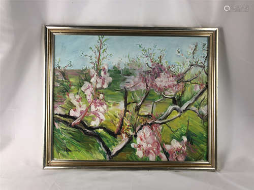 CHINESE OIL PAINTING OF PEACH FLOWER ON CANVOS