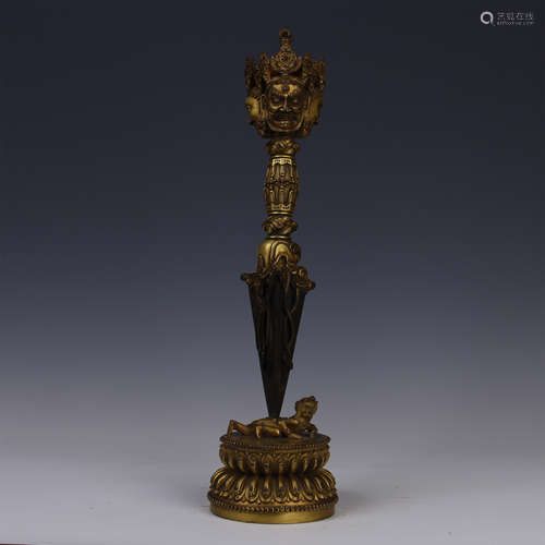 TIBETAN GILT BRONZE VAJRA PESTLE