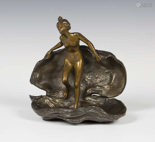 Auguste Maillard - an Art Nouveau silvered and gilt cast bronze figure of a nude maiden emerging