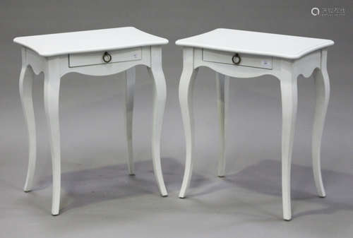 A pair of modern White Company white painted bedside tables, each fitted with a drawer, height 71cm,