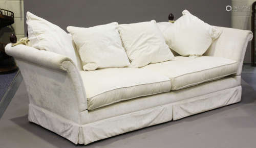 A Laura Ashley Langham two-seat settee, upholstered in white velour, height 85cm, width 236cm, depth