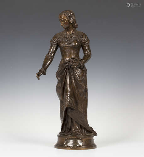 Adrien Étienne Gaudez - 'La Bonté', a late 19th century French brown patinated cast bronze figure of