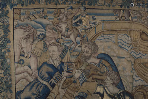 A large 17th century Aubusson tapestry wall hanging, possibly depicting the Battle of the Granicus