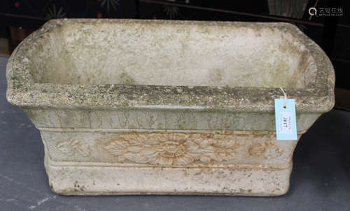 A pair of 20th century cast composition garden planters of slightly flared rectangular form, width