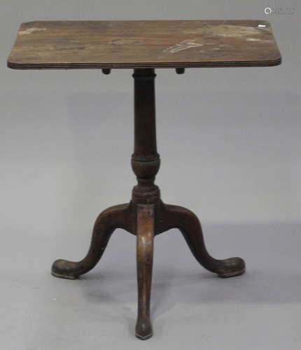 A George III provincial mahogany and yew rectangular tip-top wine table, the mahogany top raised