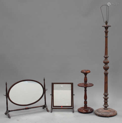 A 19th century mahogany oval swing frame mirror, height 43cm, width 64cm, together with another