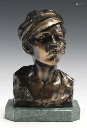 M. Martin - a 20th century brown patinated cast bronze head and shoulders portrait bust of a smoking