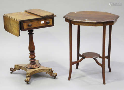 A Victorian mahogany Pembroke occasional table, fitted with a drawer, on a turned column and