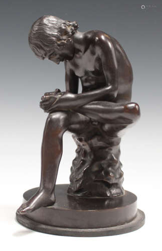 After the antique - Spinario or Boy with Thorn, an early 20th century Italian brown patinated cast