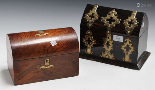 A mid-Victorian Gothic Revival coromandel and brass mounted dome topped box, width 27cm, together