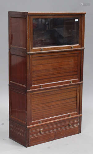 A 20th century mahogany Globe Wernicke style three section bookcase, height 145cm, width 80cm, depth