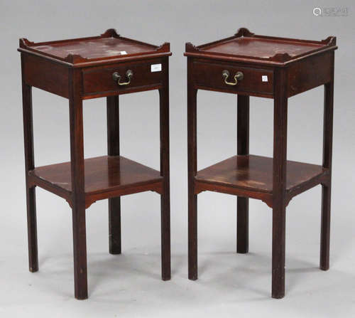 A pair of modern mahogany bedside tables, each fitted with a single drawer, on block legs, height