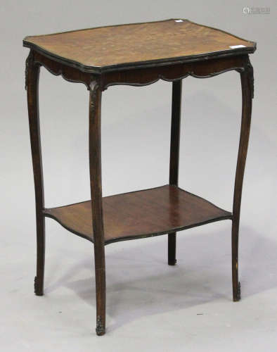 A late 19th century French kingwood side table, the top with geometric parquetry inlay and brass